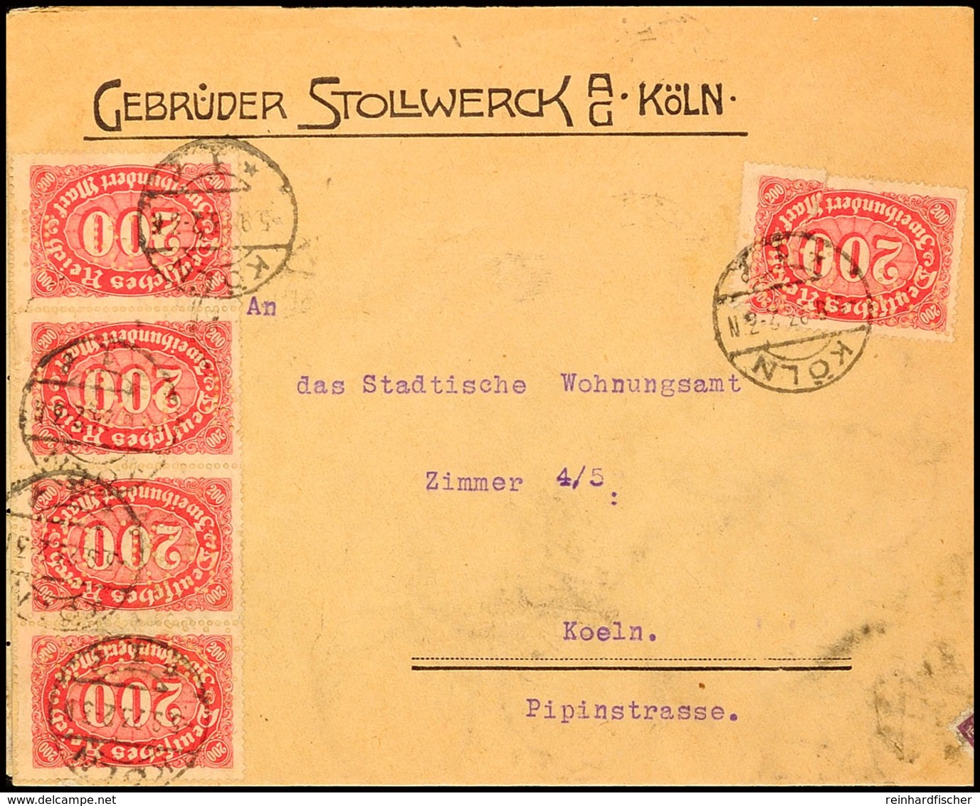 Nahrung Und Genuss, Süssigkeiten, Deutsches Reich 1923, Orts-Brief Der Firma Gebrüder Stollwerk A.G. Köln Vom 5.9.1923 ( - Andere & Zonder Classificatie