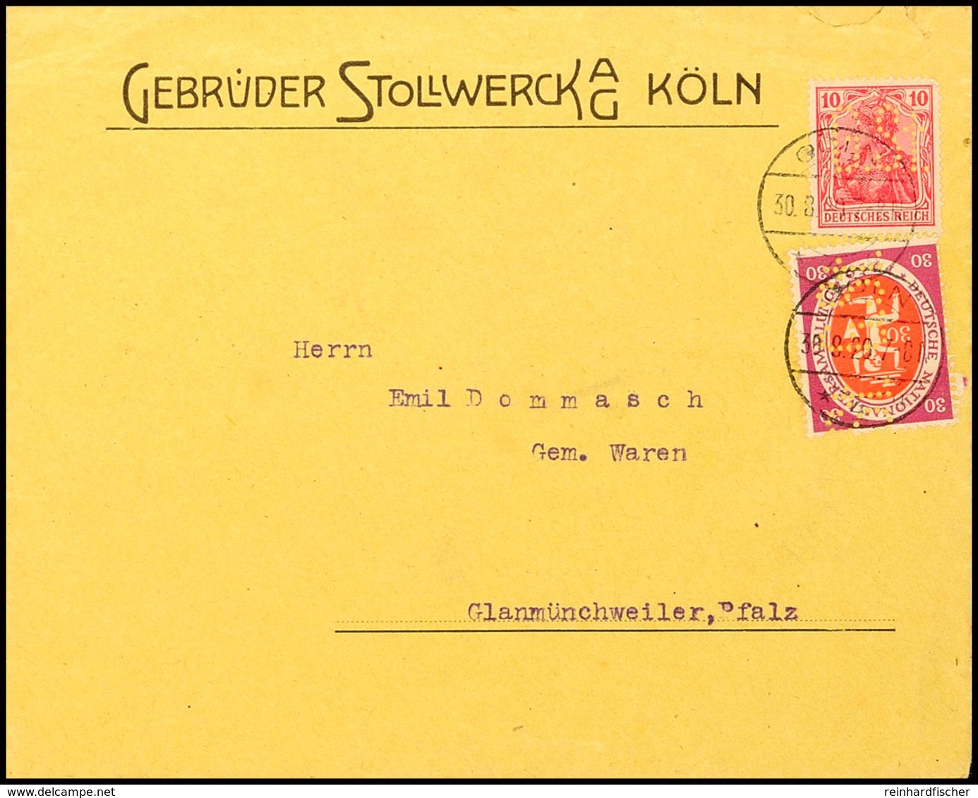Nahrung Und Genuss, SÜSSIGKEITEN, Deutsches Reich 1923, Brief Der Firma Gebrüder Stollwerk A.G. Köln Vom 30.8.1920 Nach  - Andere & Zonder Classificatie