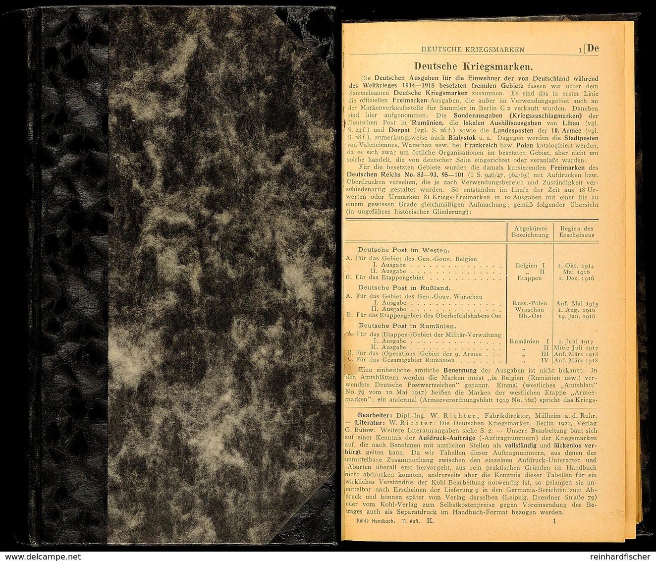 Kohl Handbuch, 11. Auflage Ca. 1929, Badn 2, Deutsche Kriegsgebiete Und Kolonien-Buchstabe "F", Alle Welt, Seltenes Exem - Andere & Zonder Classificatie