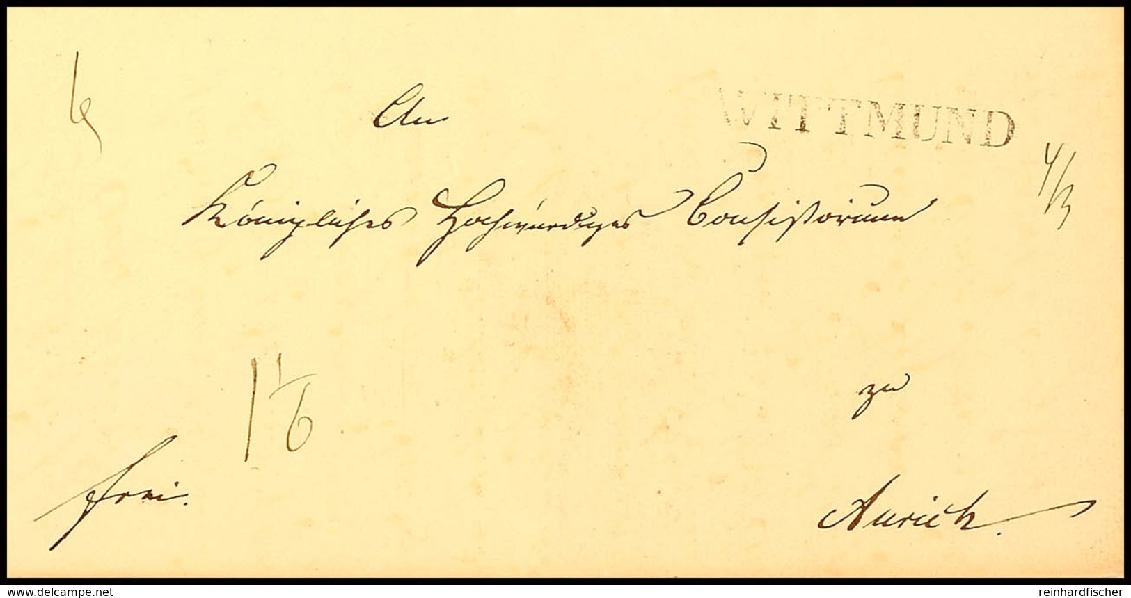 1820 (ca.), L1 "Wittmund" In Schwarz Und Hds. Datum 4/3 Auf Faltbriefhülle Nach Aurich, Unten Aktenschnitt  BF - Hanover