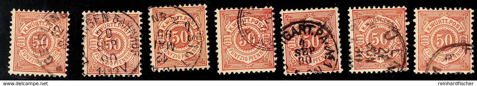 1890, 50 Pfg. Ziffern, Gute Farben Braunrot, Siebenmal Rundgestempelt, Pracht, Mi. 560.-, Katalog: 58 O - Andere & Zonder Classificatie