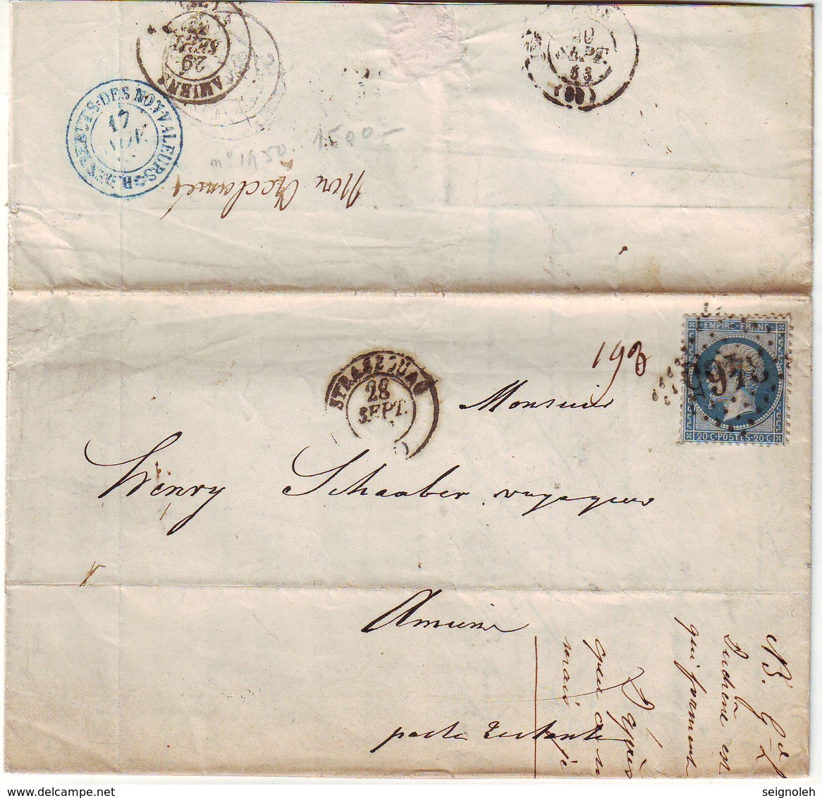 RARE Cachet REBUTS DES NON VALEURS Sur Lettre En Poste Restante NON RETIREE 28 Sept 1863 - 1849-1876: Periodo Classico