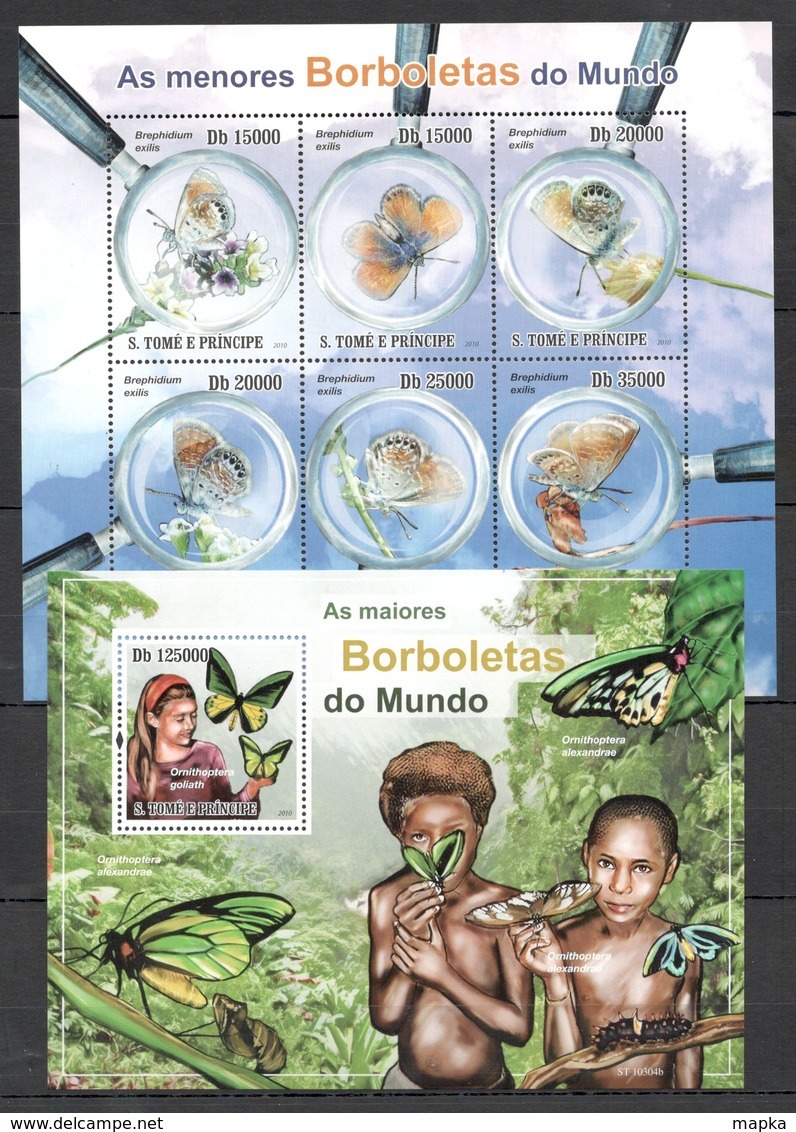 BC818 2010 S.TOME E PRINCIPE BORBOLETAS DO MUNDO BUTTERFLIES INSECTS 1KB+1BL MNH - Schmetterlinge