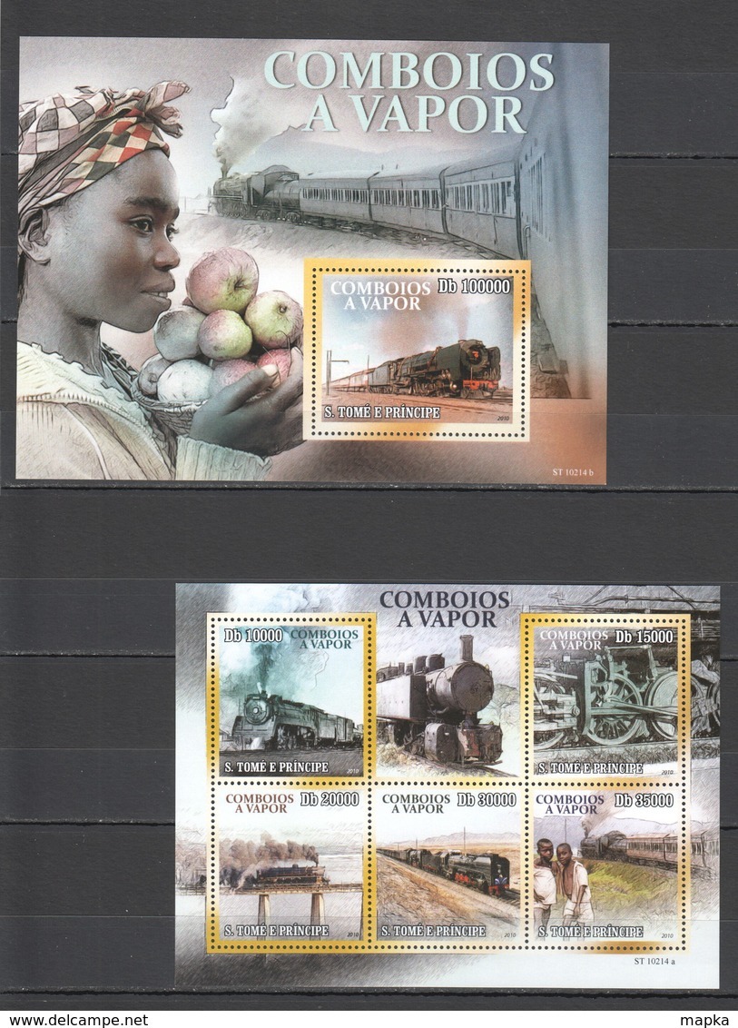 BC835 2010 S.TOME E PRINCIPE STEAM TRAINS COMBOIOS A VAPOR 1KB+1BL MNH - Treinen