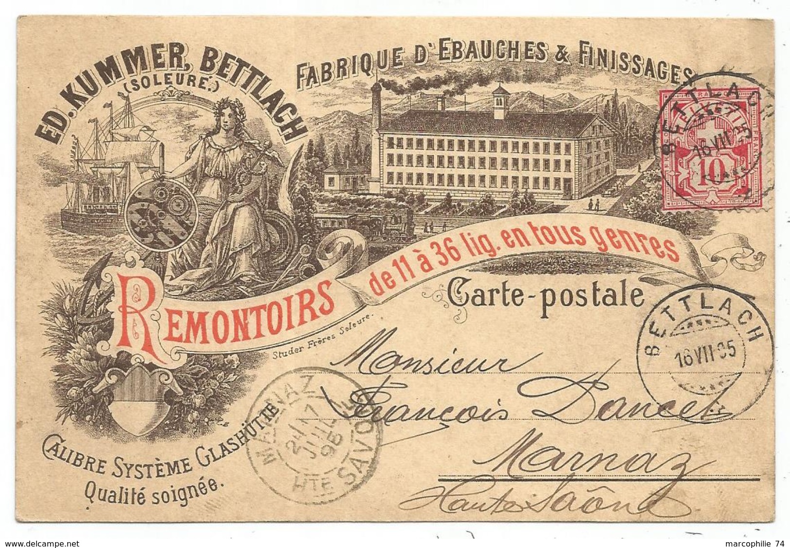 SOLEURE CARTE ILLUSTATION FABRIQUE D'EBAUCHES REMOTOIRS BETTLACH 1895 - Soleure