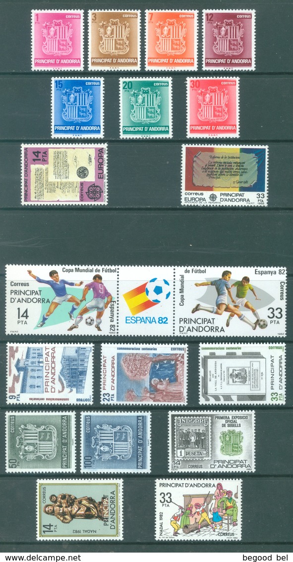 ANDORRA - 1982 - MNH/*** LUXE. -  YEAR COMPLETE CHRISTMAS EUROPA FOOTBALL - Yv 139-157 - Lot 20841 - Neufs