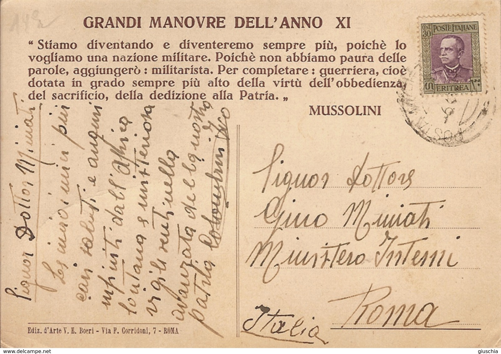 (CM).Grandi Manovre Dell'anno XI.Eritrea.Mussolini E Italo Balbo.F.to Piccolo.Viaggiata - Manovre