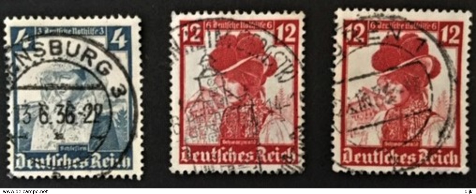 1935 Drutsche Nothilfe Volkstrachten Mi.589, 593 (2x) - Gebraucht