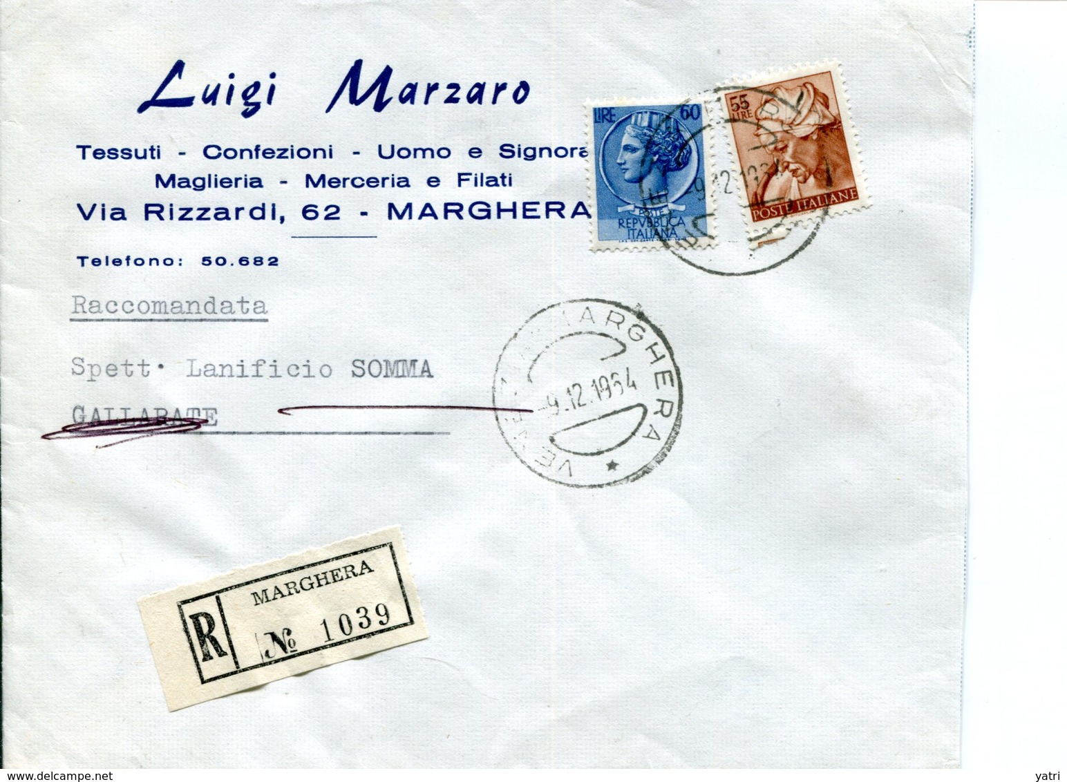 Italia (1964) - Raccomandata Da Marghera (VE) - 1961-70: Storia Postale