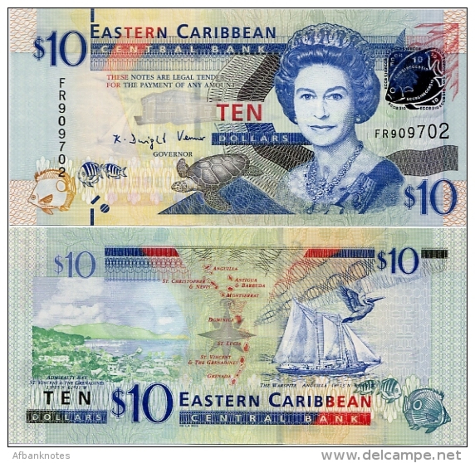 EAST CARIBBEAN STATES       10 Dollars       P-52a        ND (2012)      UNC - Caraibi Orientale