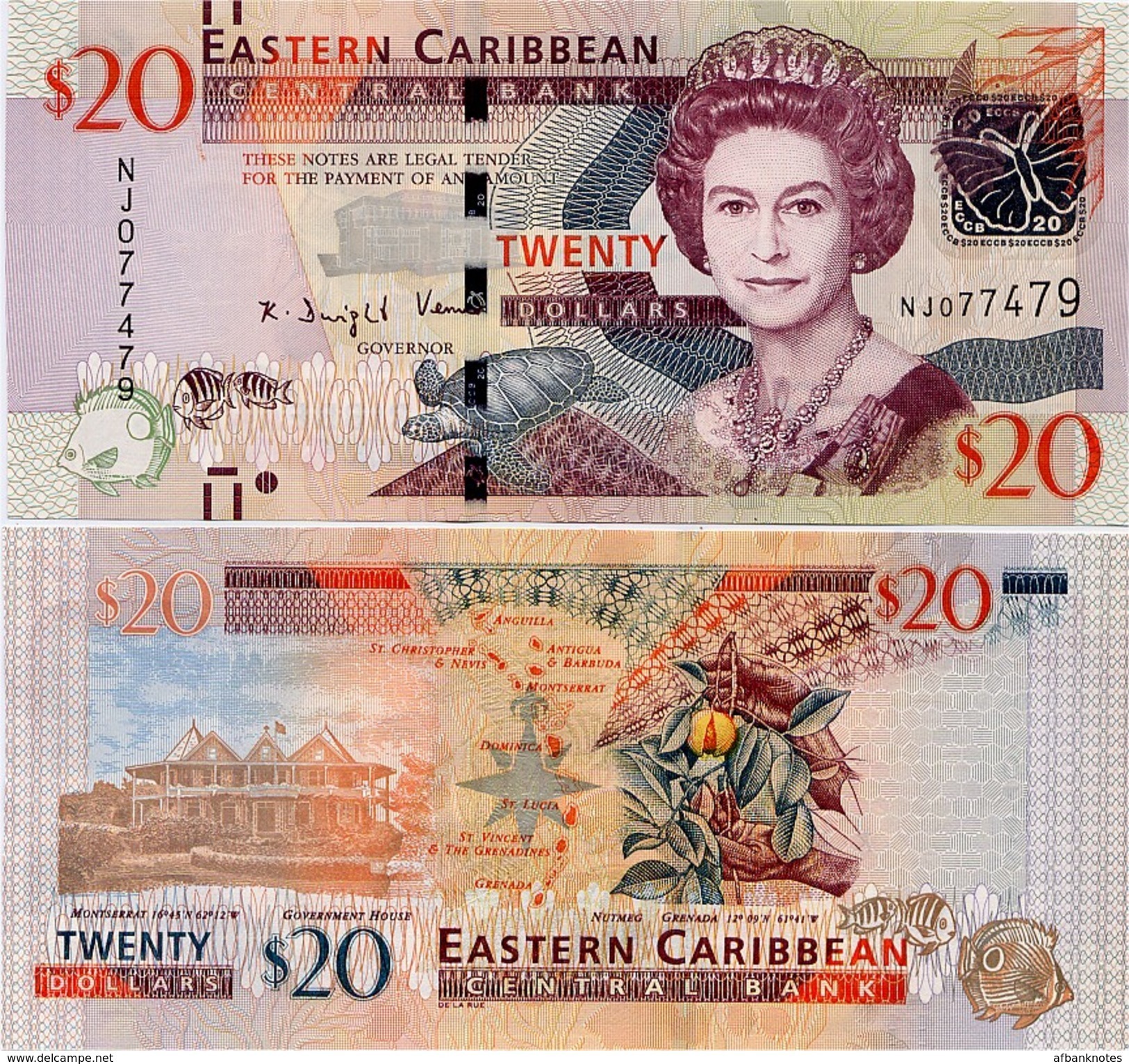 EAST CARIBBEAN STATES       20 Dollars       P-53b        ND (2015)      UNC - Caraibi Orientale