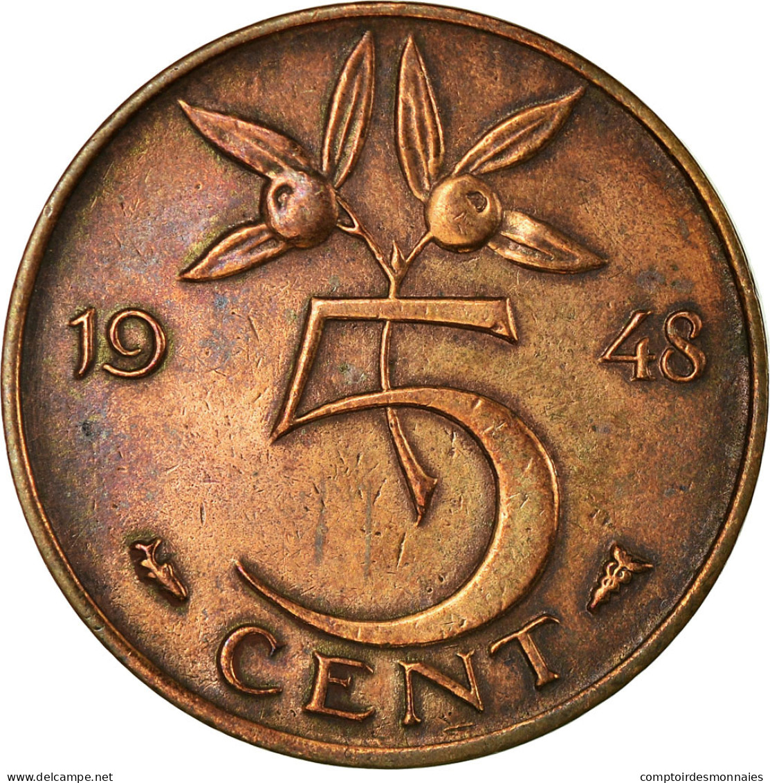 Monnaie, Pays-Bas, Wilhelmina I, 5 Cents, 1948, TTB+, Bronze, KM:176 - 5 Centavos