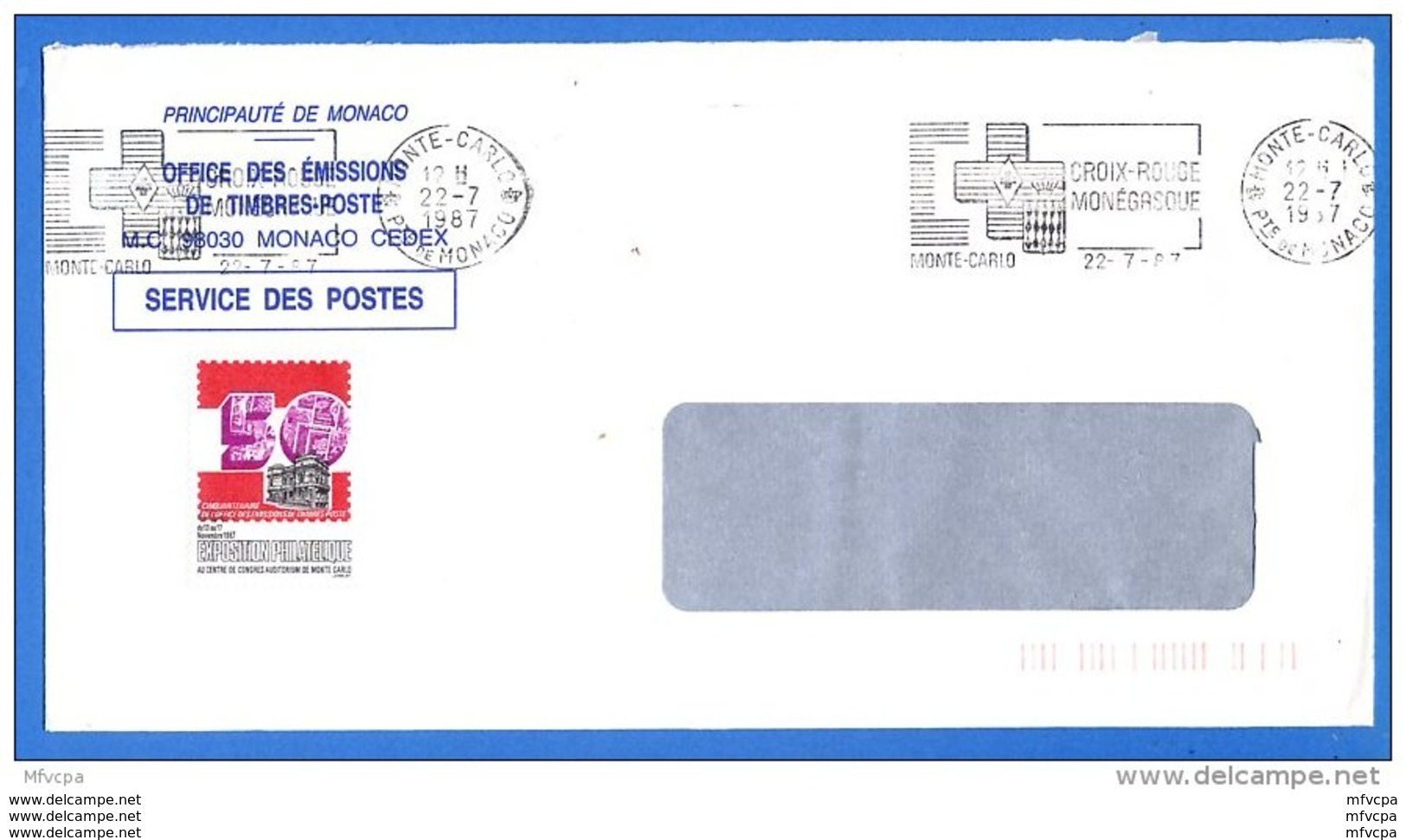 L4B126 Monaco  Secap Croix Rouge Monégasque / Lettre 22 07 1987 - Storia Postale