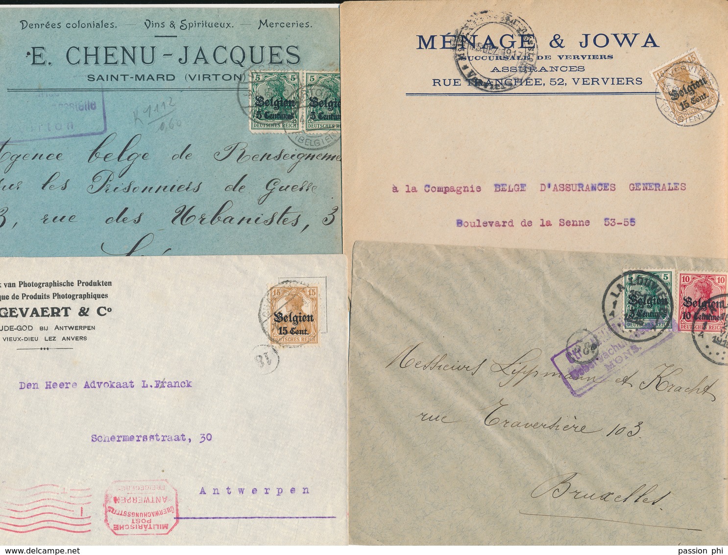 BELGIUM WWI GERMAN OCCUPATION NICE SELECTION OF COVERS ( X 90)