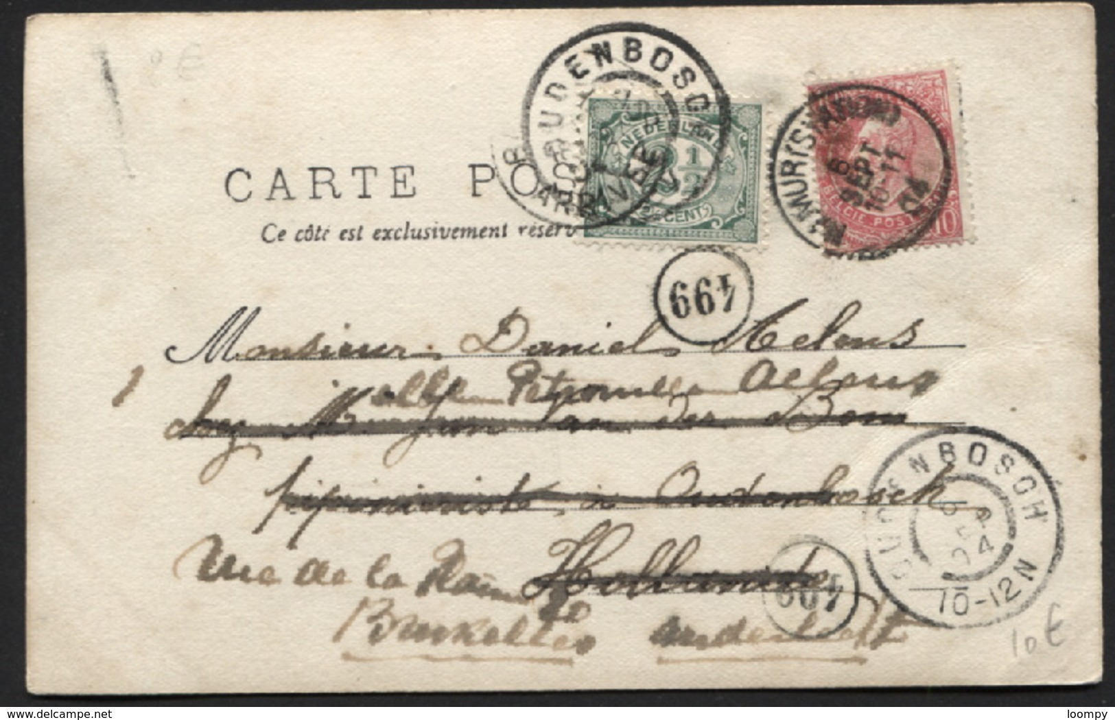 N°58 Obl. NAMUR STATION S/CP 1904 + Réaffranchi TP Hollandais 2½c Obl. OUDENBOSCH Et Retour - 1893-1900 Fine Barbe