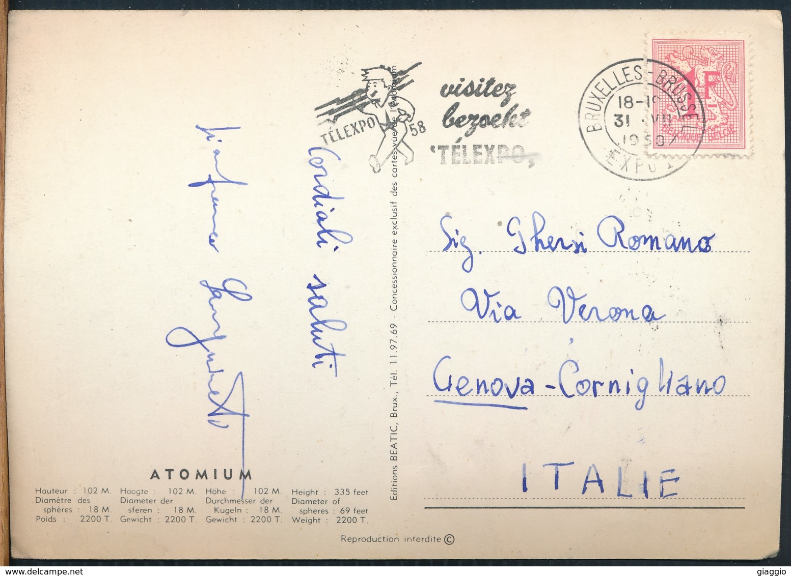 °°° 14879 - BELGIUM BELGIO - ATOMIUM - 1958 With Stamps °°° - Mostre Universali