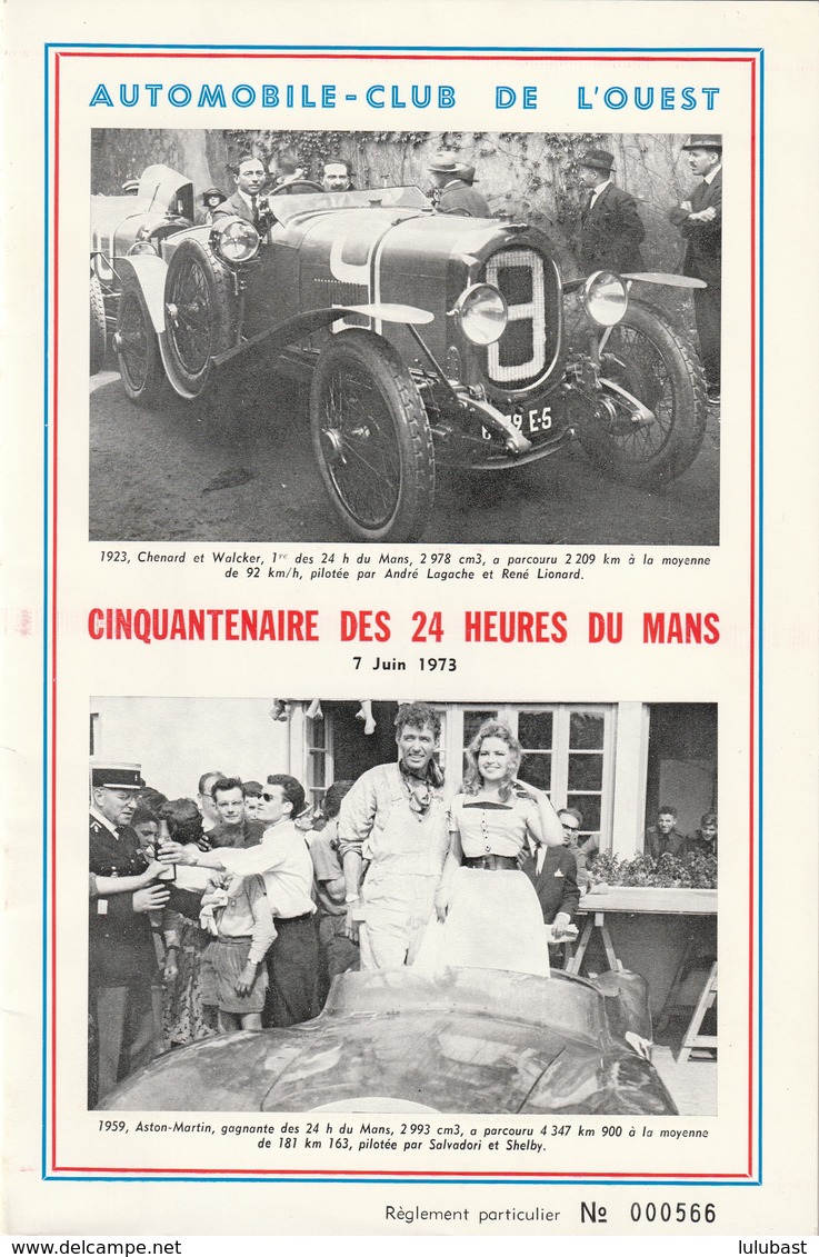 Catalogue De L'Automobile-Club De L'Ouest Pour 50 Ans Des 24h. Du MANS (12p.) T. à D. / 1761 Sur Feuillet "Coupe Rudge. - Automobile - F1