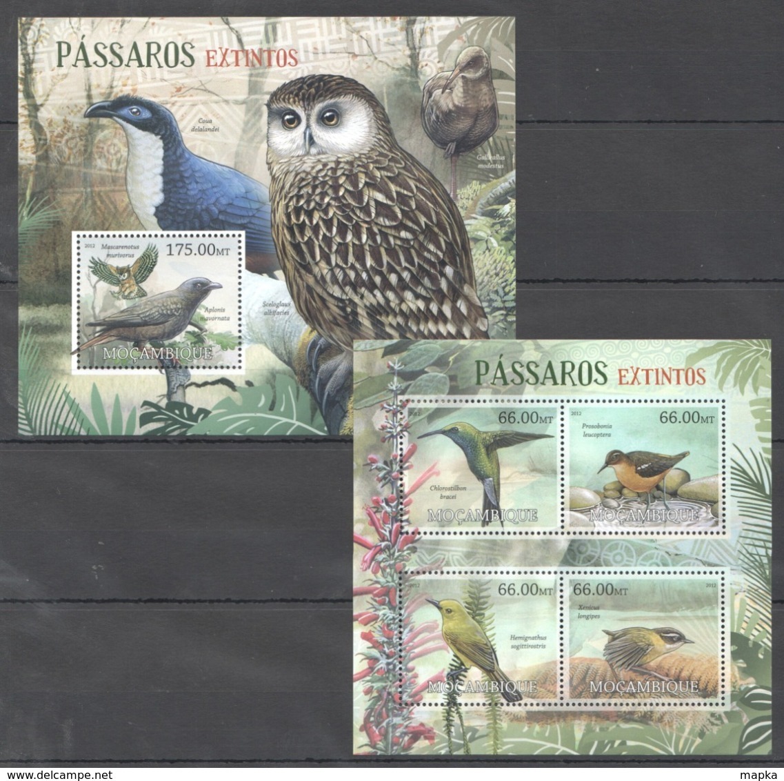 BC968 2012 MOZAMBIQUE MOCAMBIQUE FAUNA EXTINCT BIRDS PASSAROS EXTINTOS 1KB+1BL MNH - Andere & Zonder Classificatie