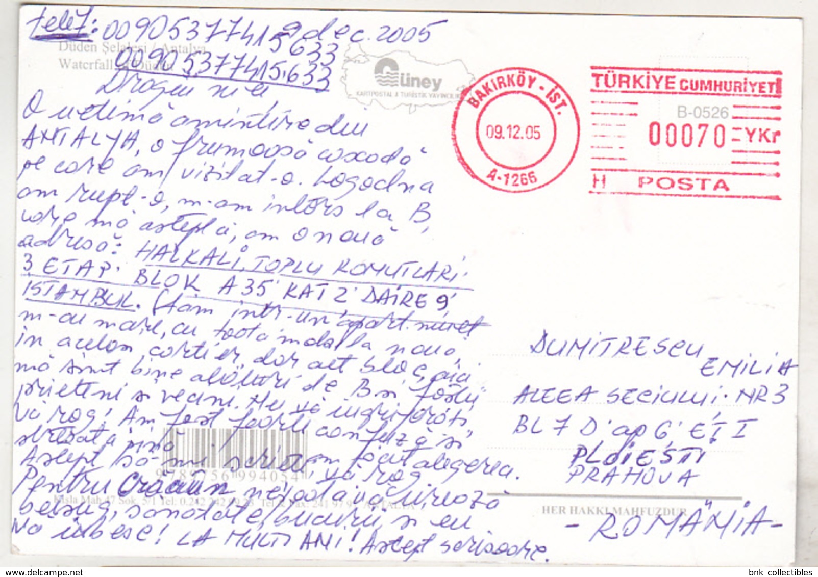 Turkey 2006 Postcard Circulated Letter To Romania - Postage Meter Stamp - Cartas & Documentos