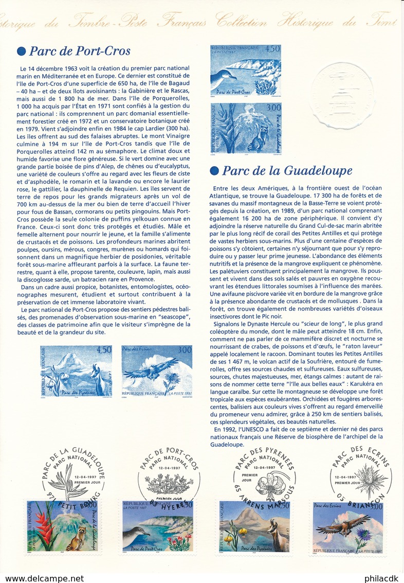 FRANCE - DOCUMENT OFFICIEL SERIE NATURE PARCS NATIONAUX DE FRANCE CAD 12/4/1997 PETIT BOURG BRIANCON HYERES ARRENS - Postdokumente