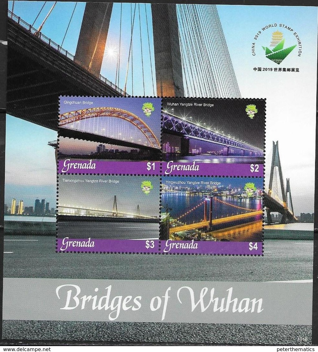 GRENADA, 2019, MNH, BRIDGES, RIVER BRIDGES, BRIDGES OF WUHAN, SHEETLET - Ponts