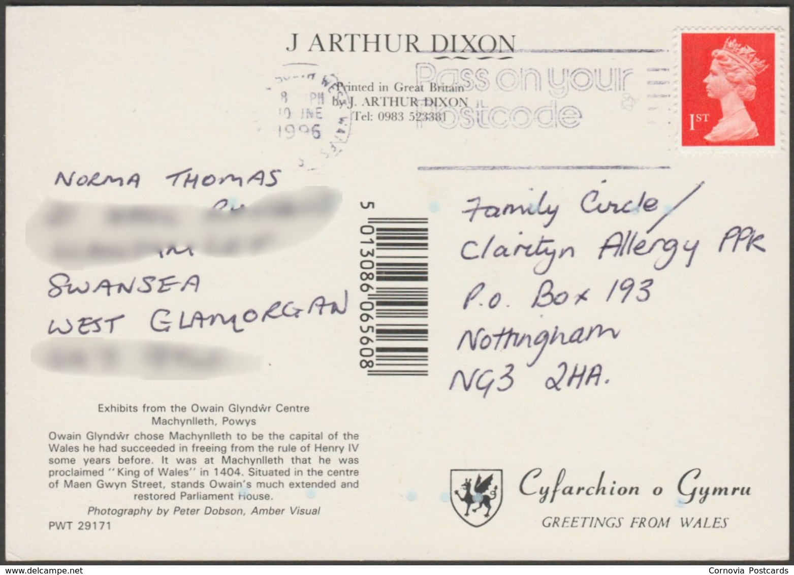 Exhibits From The Owain Glyndŵr Centre, Machynlleth, 1996 - J Arthur Dixon Postcard - Museum