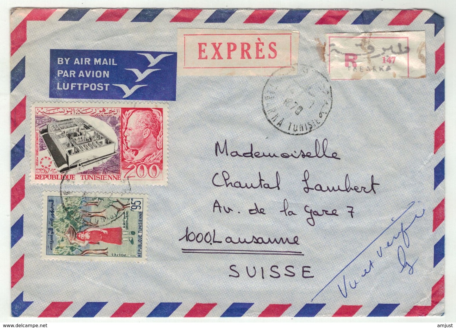 Tunisie //  Lettre Recommandée Exprès Pour La Suisse - Tunisie (1956-...)