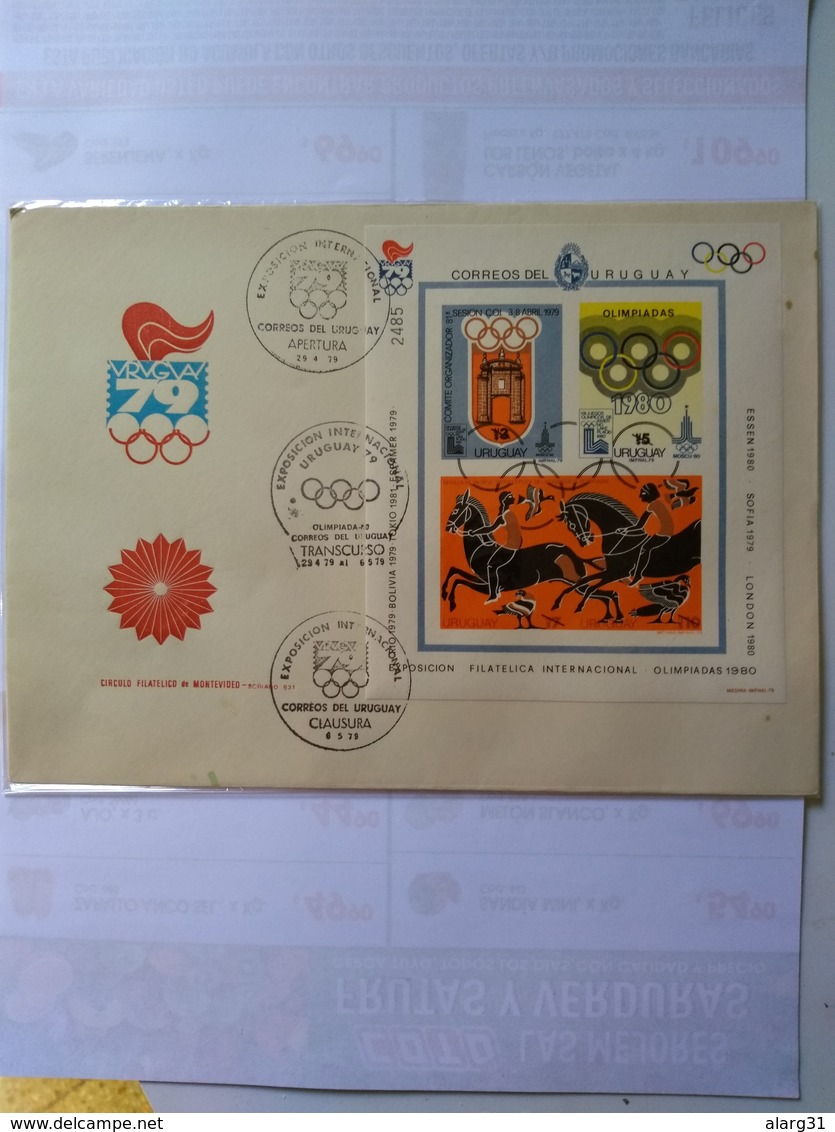 Uruguay Souvenir Sheet Imperf Moscow Moscú 80 Bloc 32 Yvert Rare Fdc With 3 Pmks Of  Philatelic Show.very Rare. - Zomer 1980: Moskou