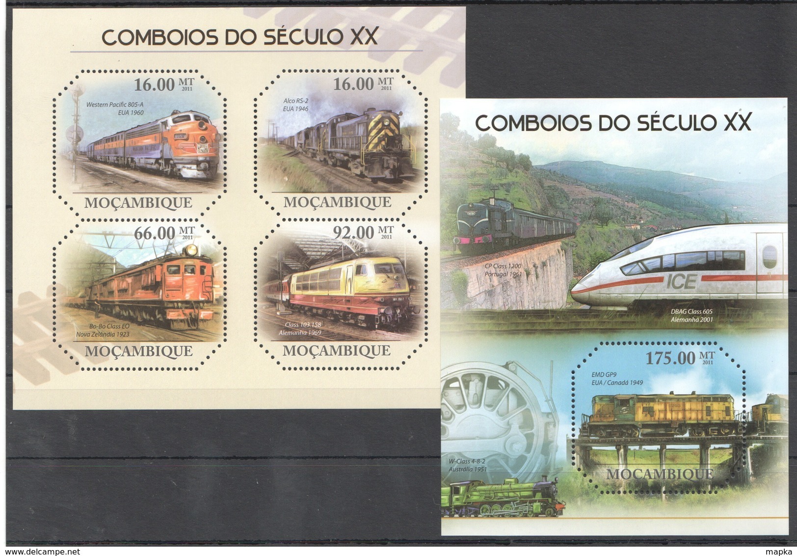 BC1107 2011 MOZAMBIQUE MOCAMBIQUE TRAINS COMBOIOS 1KB+1BL MNH - Trenes