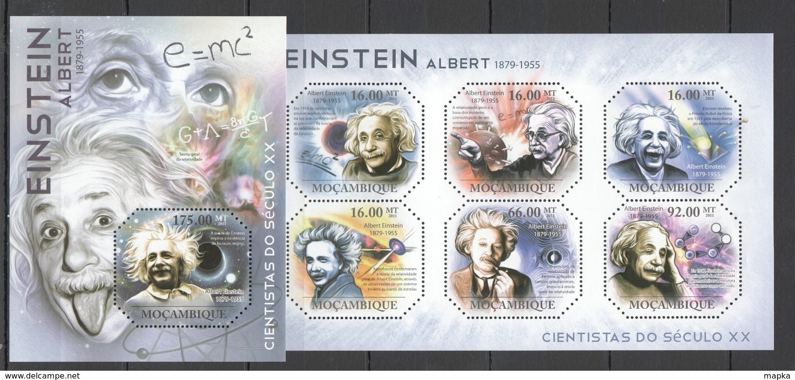 BC1113 2011 MOZAMBIQUE MOCAMBIQUE SCIENCE FAMOUS PEOPLE ALBERT EINSTEIN 1KB+1BL MNH - Albert Einstein
