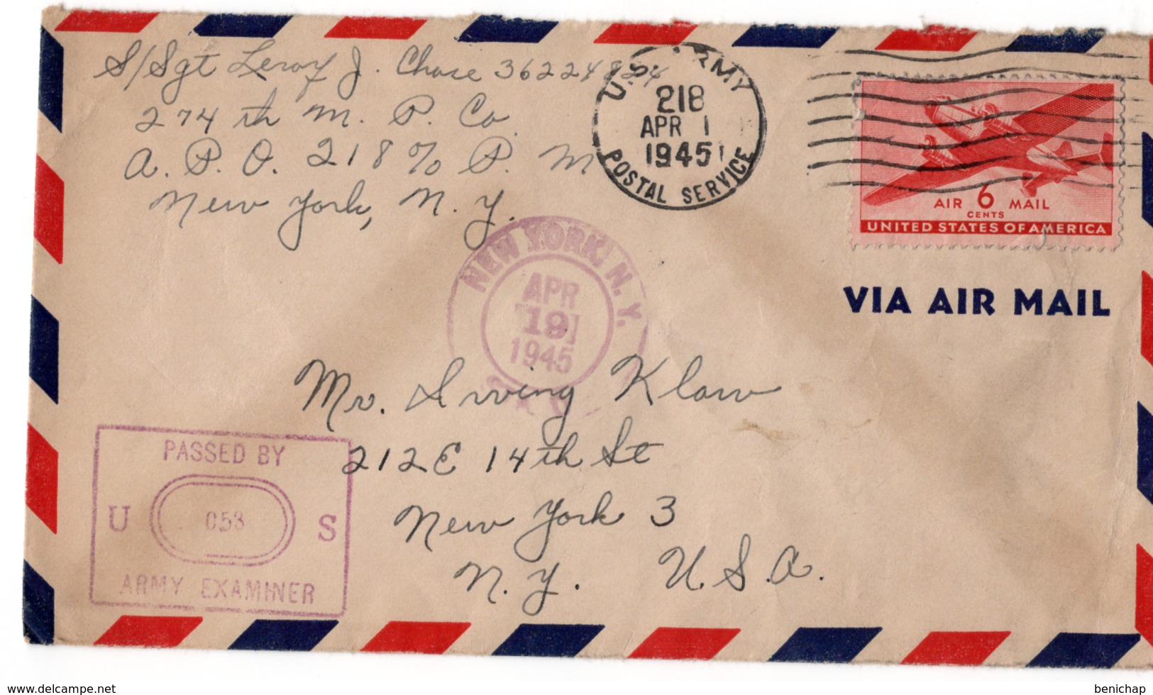 (R22) SCOTT C25 - ARMY EXAMINER - US ARMY - POSTAL SERVICE NEW YORK - 1945. - 2c. 1941-1960 Covers