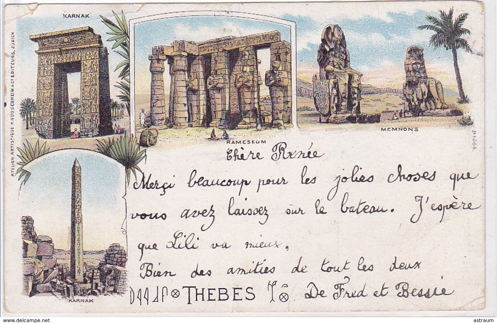 Cpa ( Litho )-afr-egypte-thebes-les Monuments-edi Guggenheim ( Zurich ) N°... - Autres & Non Classés