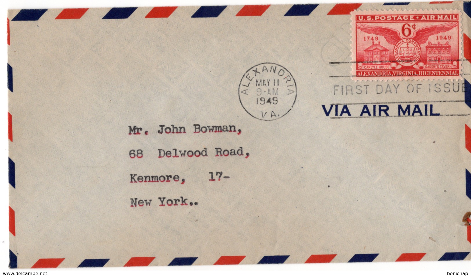 (R23) SCOTT C40 - FDI - VIA AIR MAIL - ALEXANDRIA - NEW YORK - 1949. - 2c. 1941-1960 Cartas & Documentos