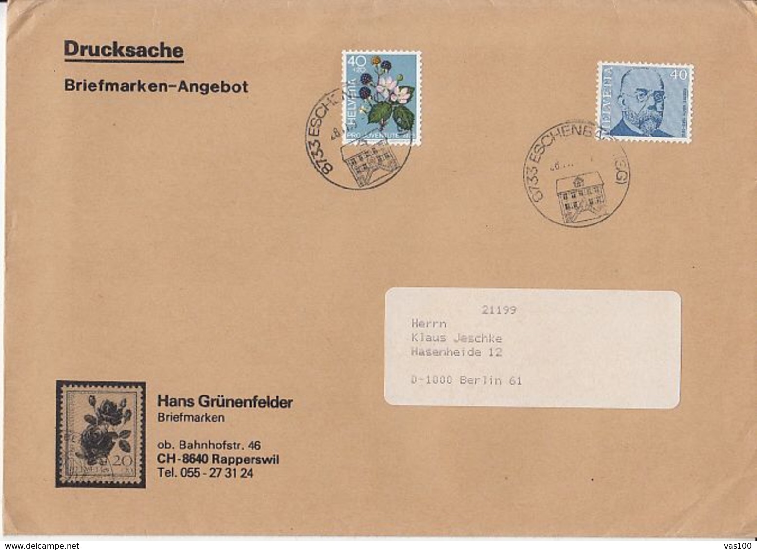 BLACKBERRIES, ROBERT KOCH, STAMPS ON COVER, 1978, SWITZERLAND - Covers & Documents