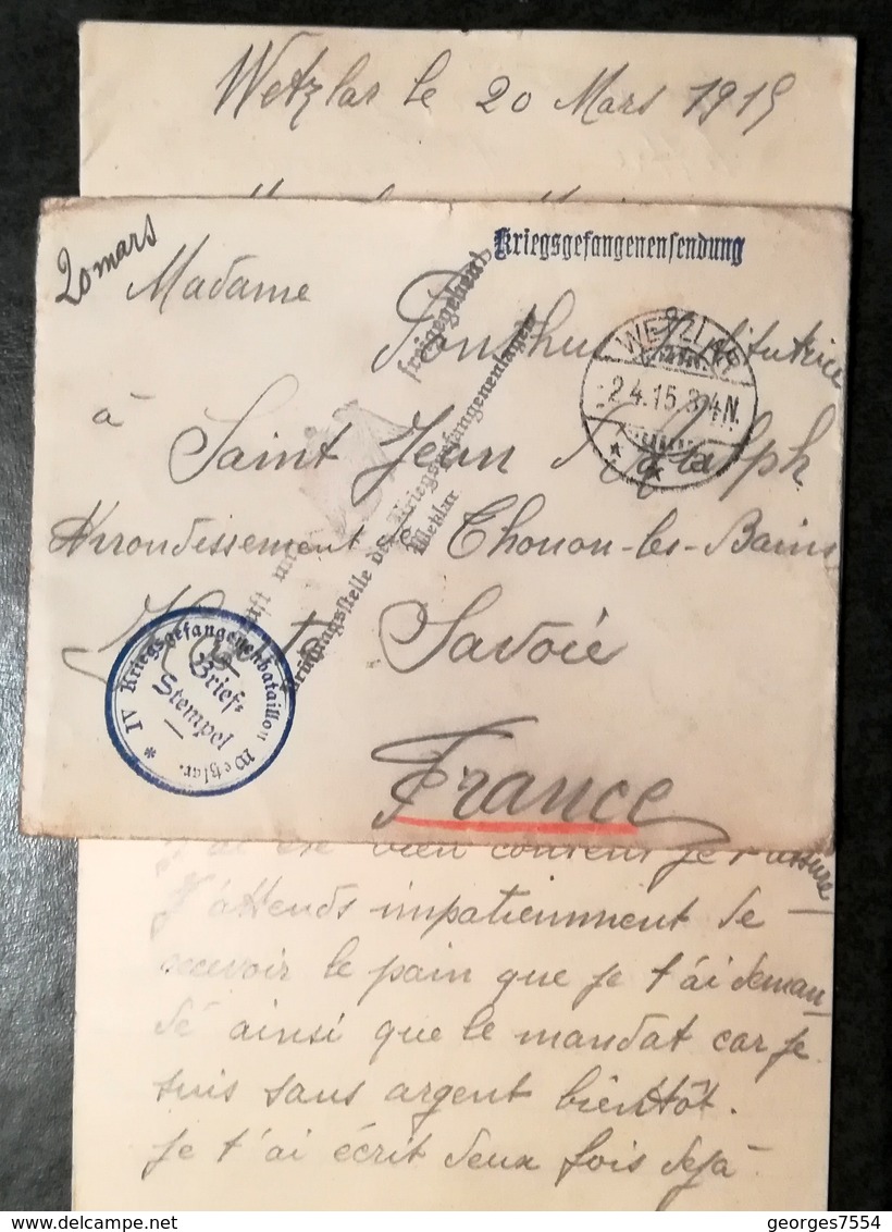 Enveloppe  - Kriegsgetangenensendung  1915 - GIESSEN à THONON LES BAINS Avec Sa Lettre - Lettres & Documents