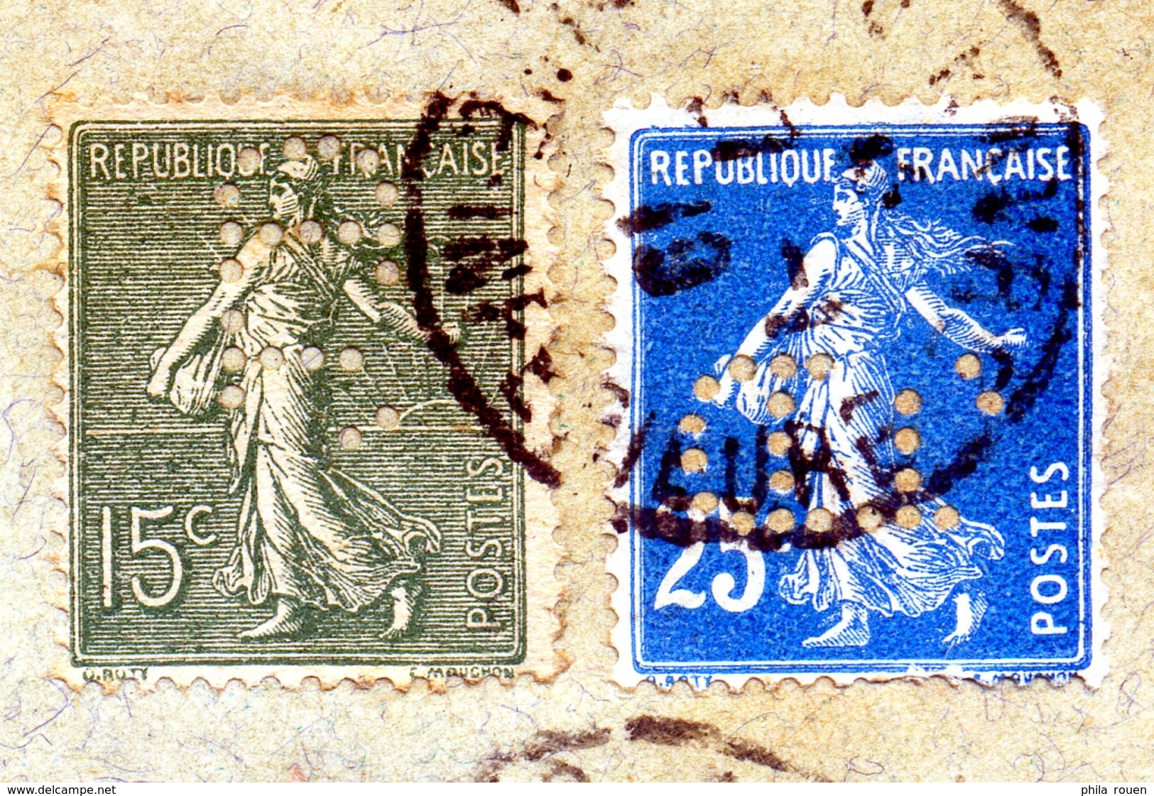 Enveloppe Recommandée Le Havre 1919 Perforés JD 31 - Autres & Non Classés