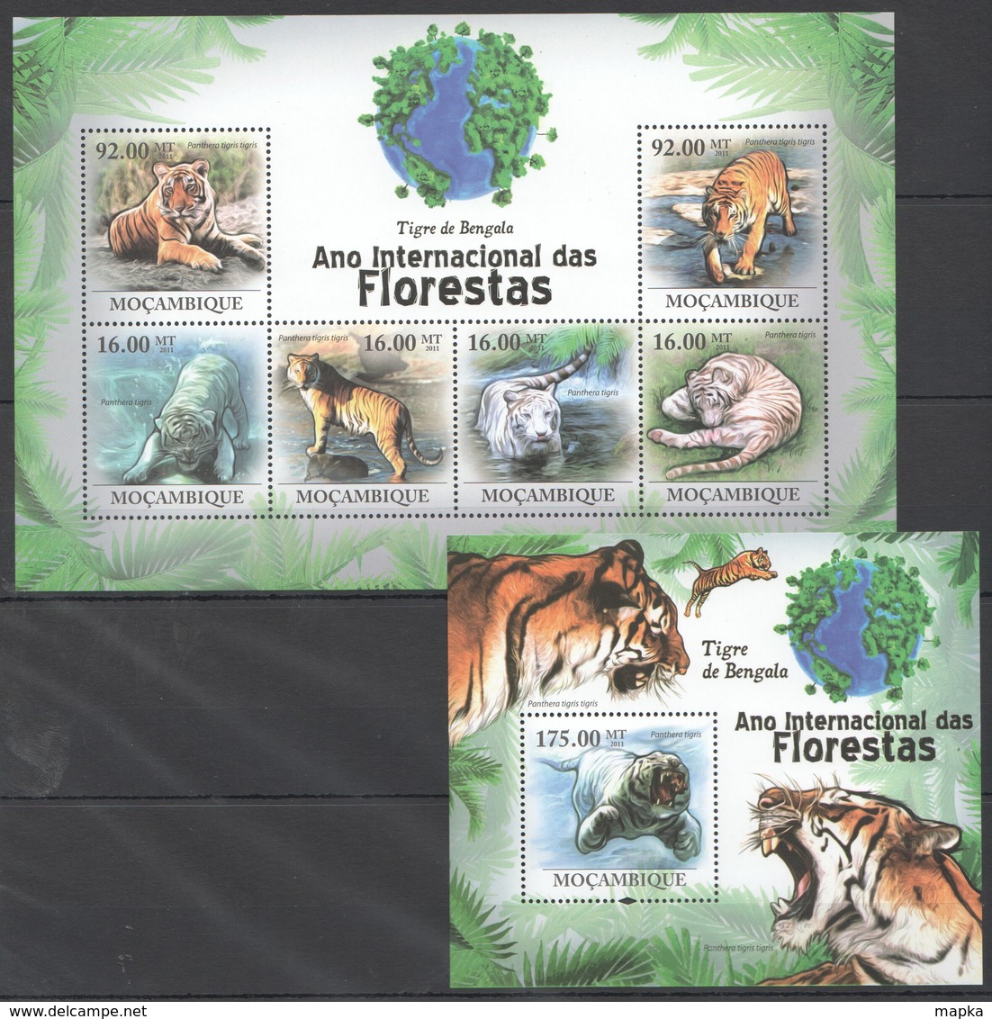 BC1271 2011 MOZAMBIQUE MOCAMBIQUE FAUNA DAS FLORESTAS ANIMALS TIGRE DE BENGALA 1SH+1BL MNH - Big Cats (cats Of Prey)