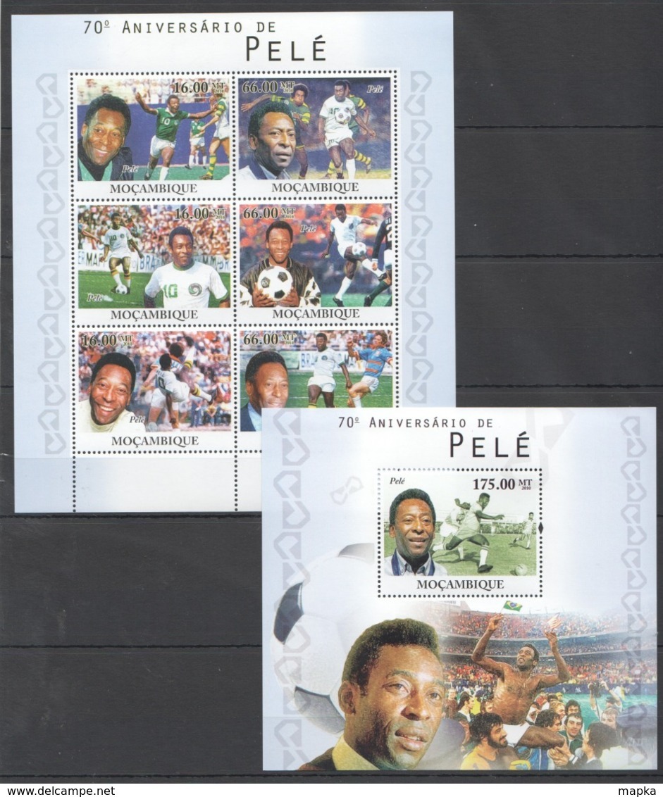 BC1144 2010 MOZAMBIQUE MOCAMBIQUE SPORT FOOTBALL LEGENDS PELE 1SH+1BL MNH - Autres & Non Classés