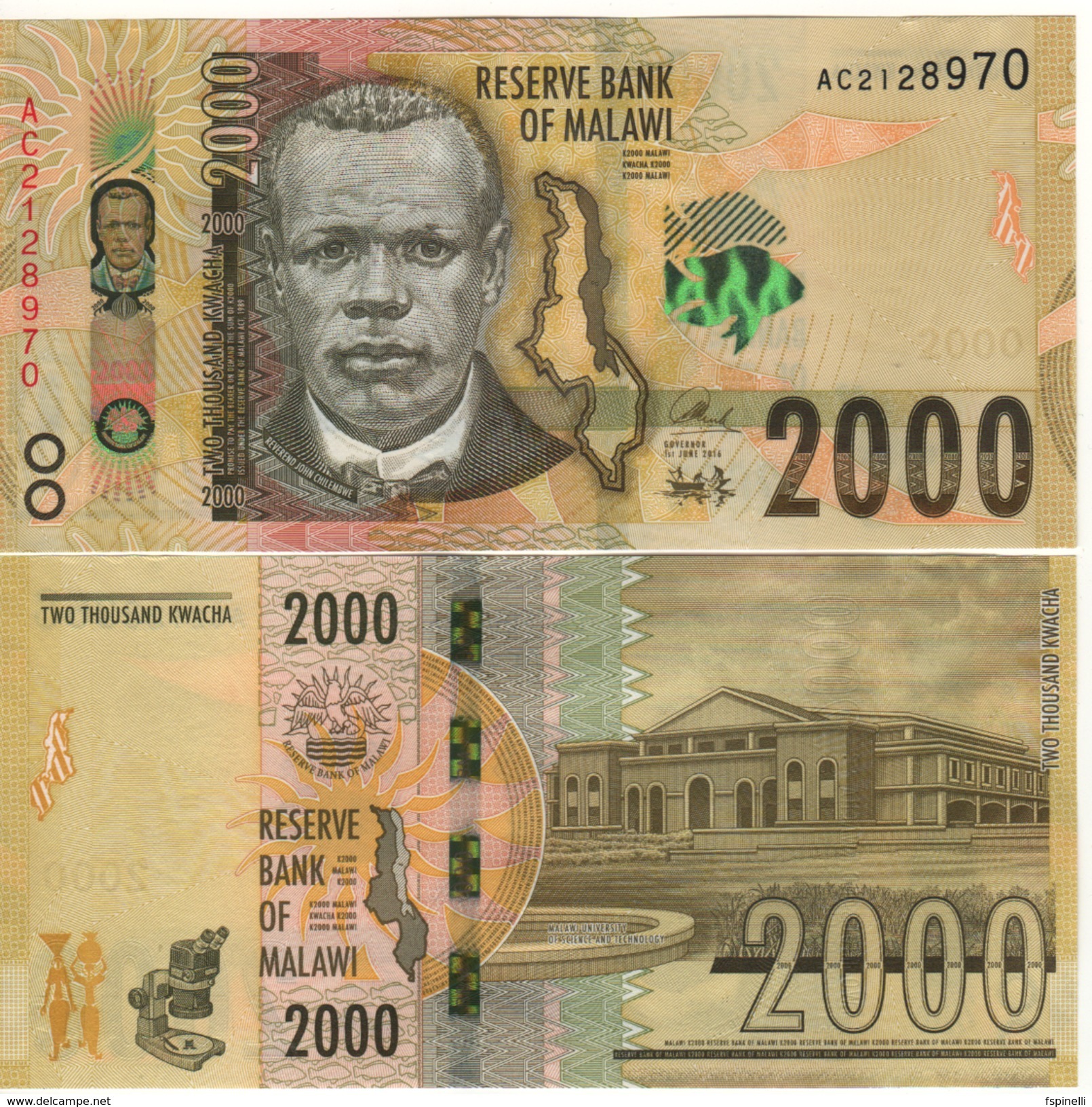 MALAWI   2'000 Kwacha   Dated 1st June. 2016   P69a  UNC - Malawi