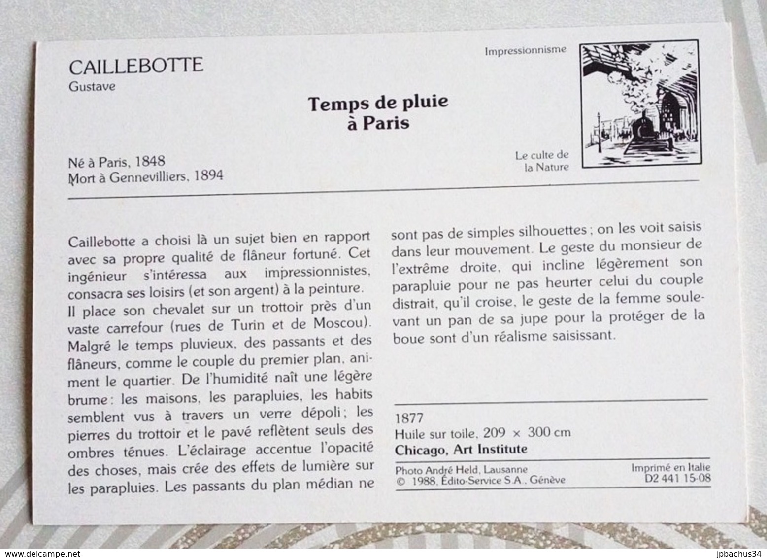 CAILLEBOTTE GUSTAVE.... TEMPS DE PLUIE A PARIS - Paintings