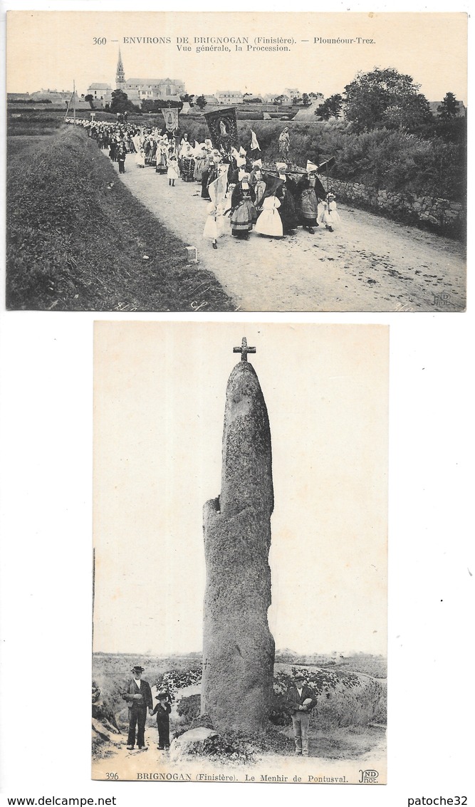 Cpa..environs De Brignogan.(finistère).Plounéour-Trez.vue Générale.la Procession.//le Menhir De Pontusval.1922.. - Sonstige & Ohne Zuordnung