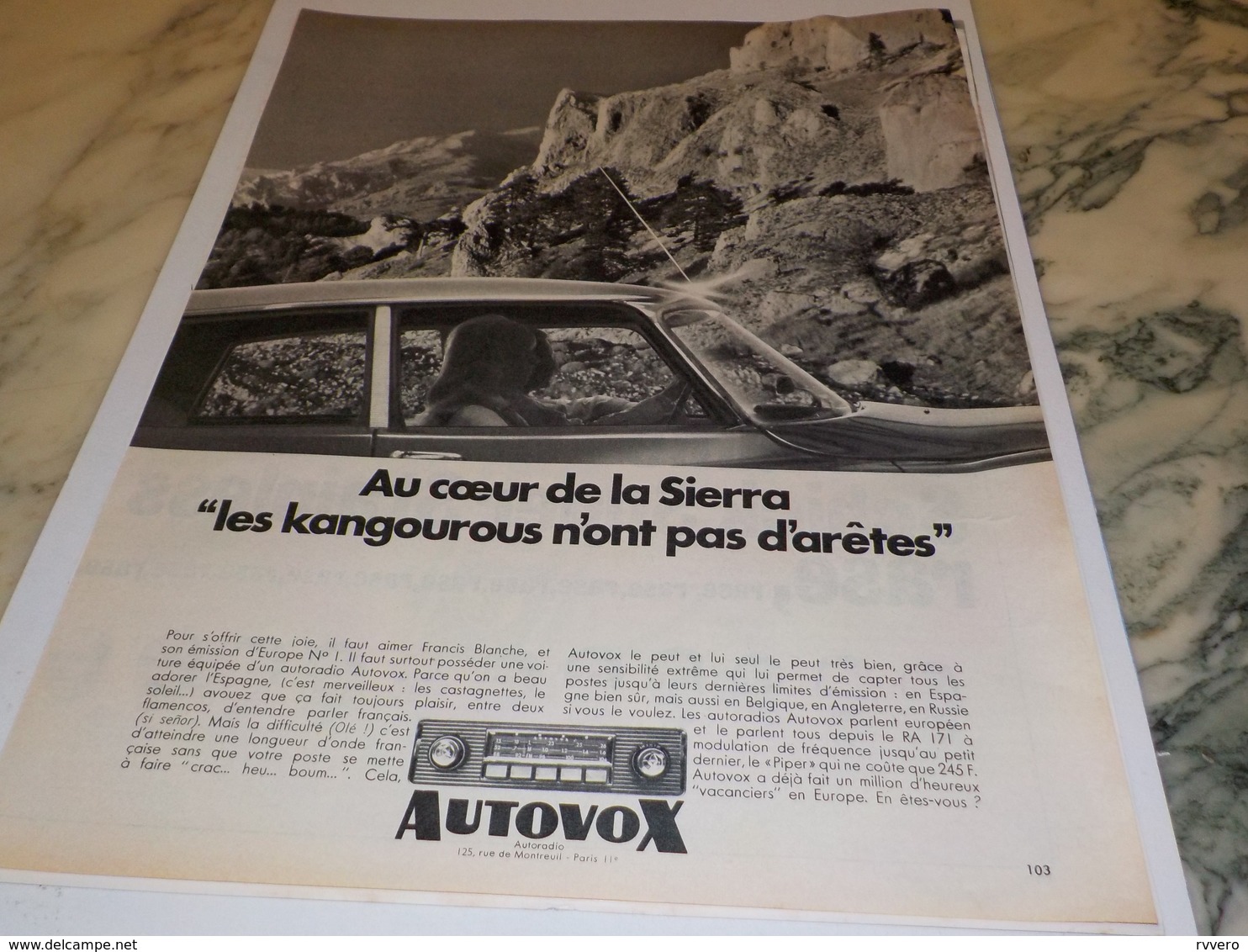 ANCIENNE   PUBLICITE AUTORADIO AUTOVOX 1967 - Autres & Non Classés