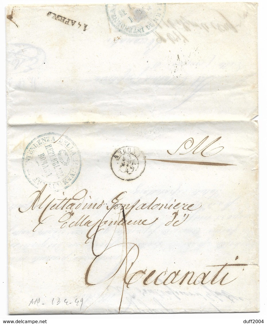 REPUBBLICA ROMANA - DA MONTALTO PER CITTA' - 4.4.1849. - 1. ...-1850 Prefilatelia