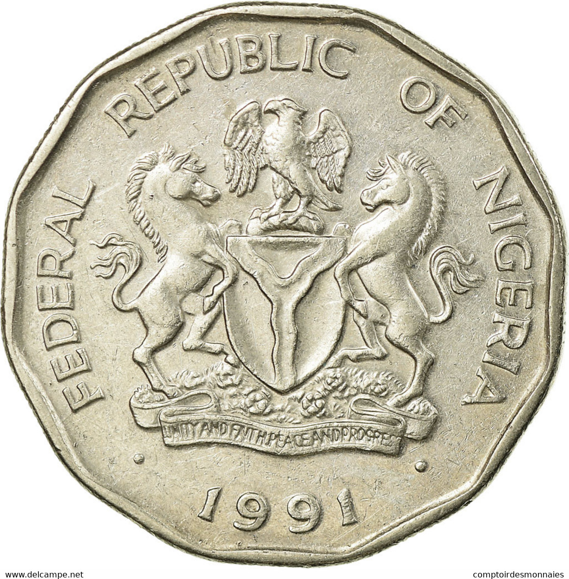 Monnaie, Nigéria, Elizabeth II, 50 Kobo, 1991, TTB, Nickel Plated Steel - Nigeria