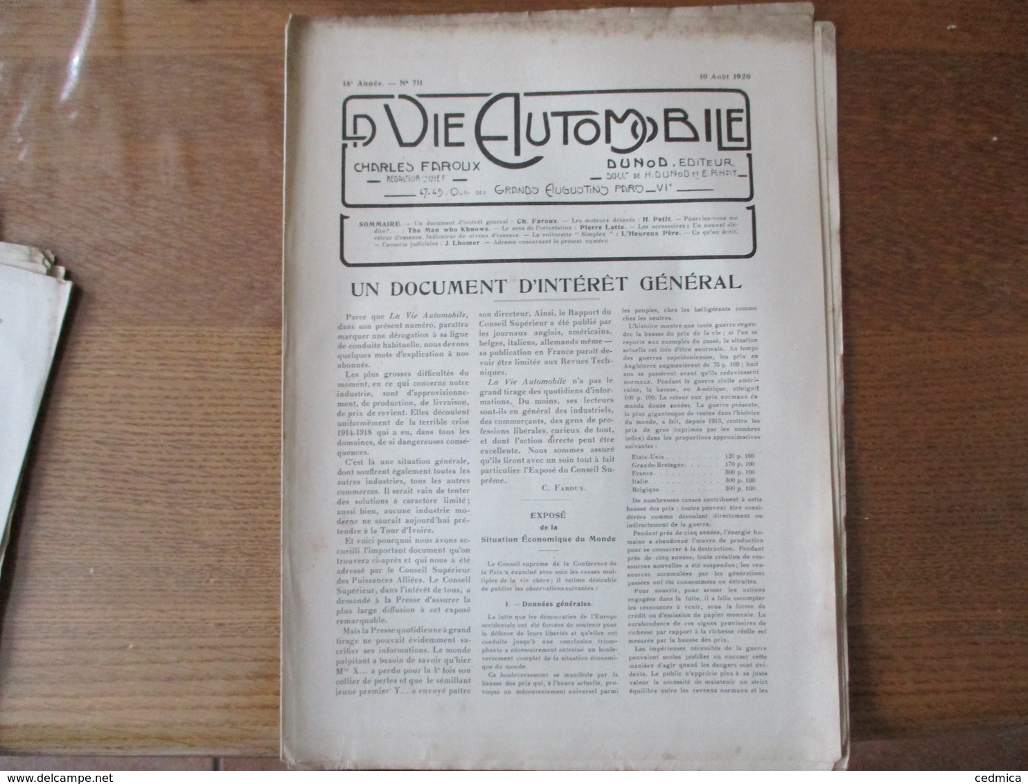 LA VIE AUTOMOBILE DU 10 AOUT 1920 LA VOITURETTE SIMPLEX, LES MOTEURS DESAXES,LE SENS DE L'ORIENTATION - Auto