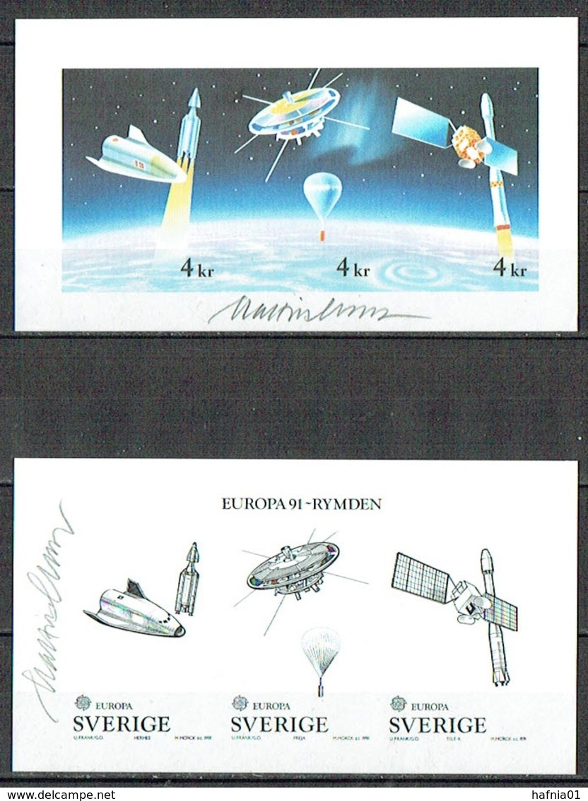 Sweden 1991.  Space. CEPT.  Michel 1963-65 Blackprint MNH.  Signed. - Probe- Und Nachdrucke