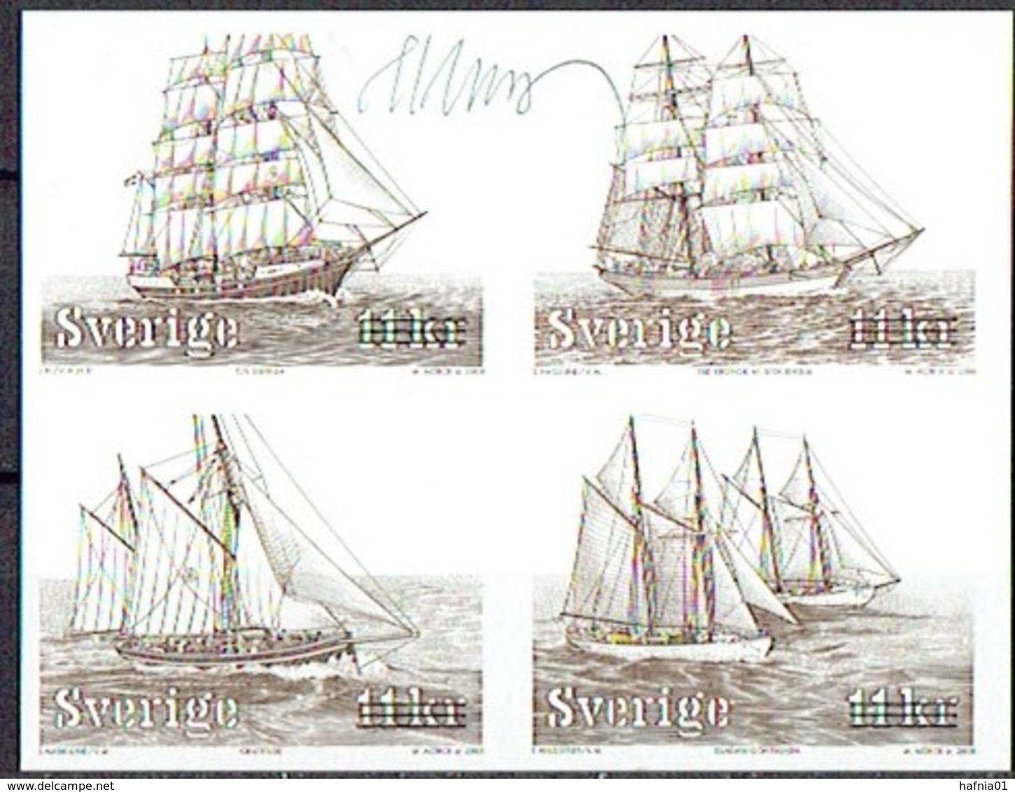 Sweden 2007. Sailing Ships. Blackprint.  Signed. - Probe- Und Nachdrucke