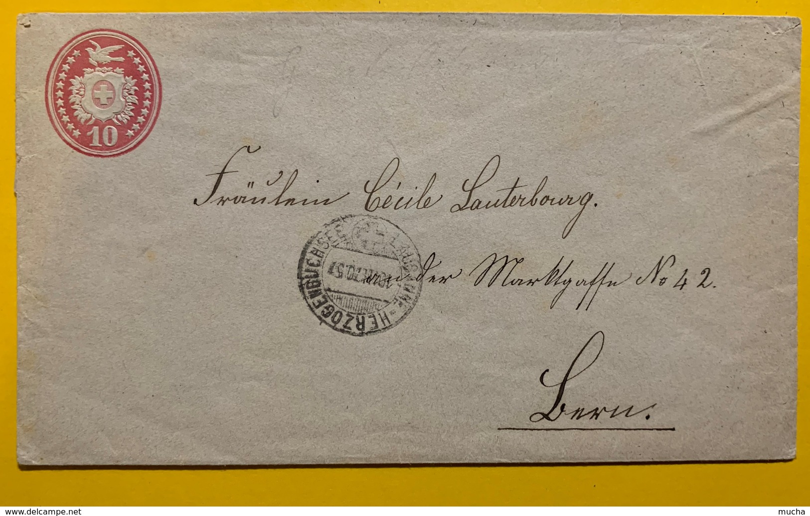 9674 -  Entier Postal Lettre 10 Ct Rouge  Herzogenbuchsee-Lausanne 10.03.1870 - Entiers Postaux