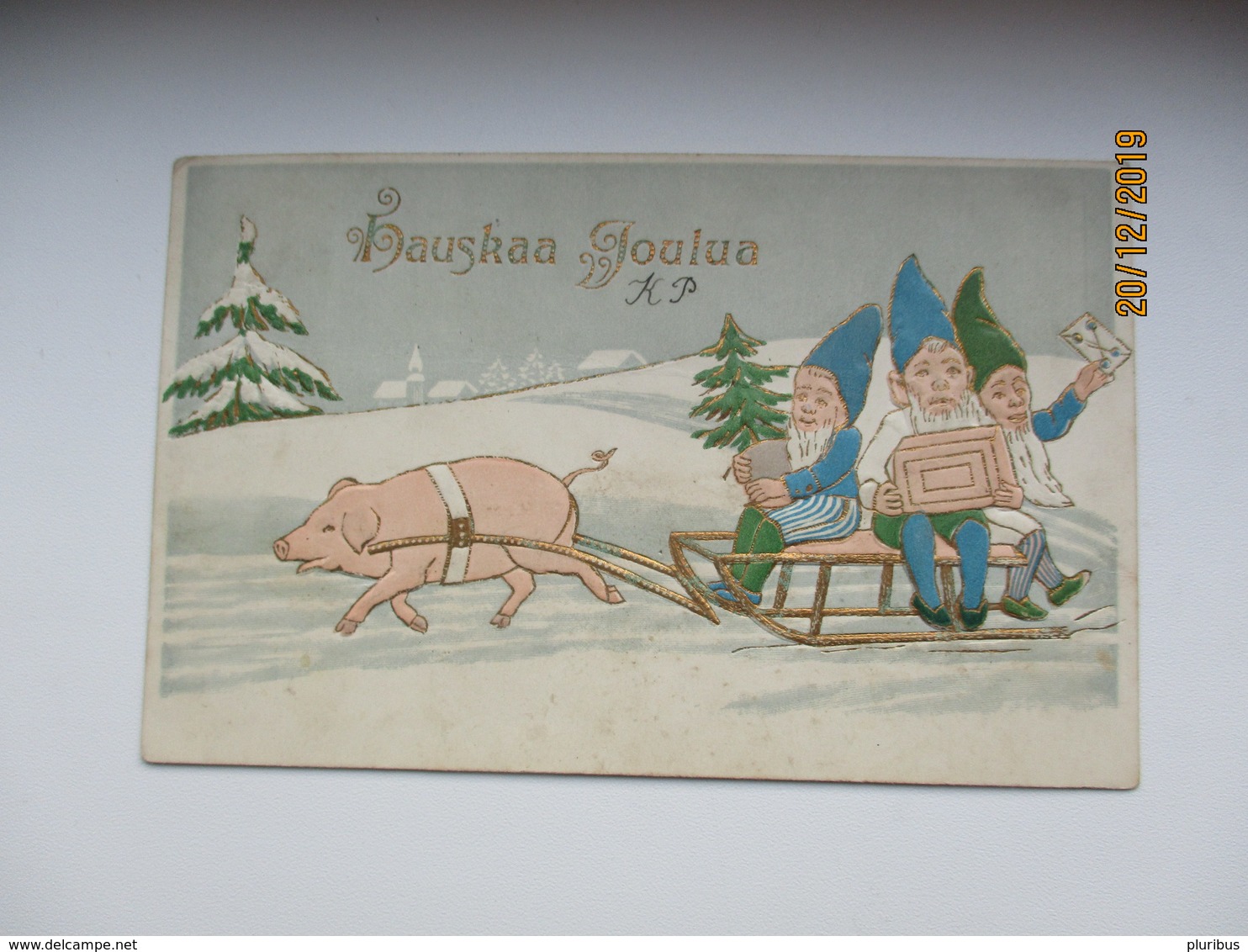 IMP. RUSSIA FINLAND , EMBOSSED GNOOMS DWARFS RIDING A  PIG ,  LINE CANCEL   , OLD POSTCARD , 0 - Otros & Sin Clasificación