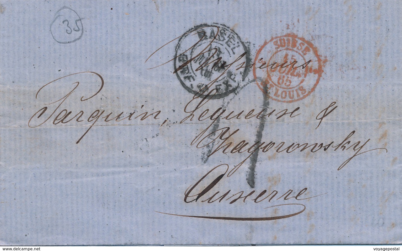 LETTRE BASEL BRF/EXP SUISSE ST LOUIS AUXERRE FRANCE 1865 - Briefe U. Dokumente